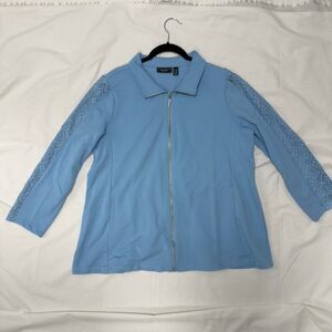 Susan Graver Weekend Regular Stretch Marina Knit Zip-Front Jacket w/ Lace Blue